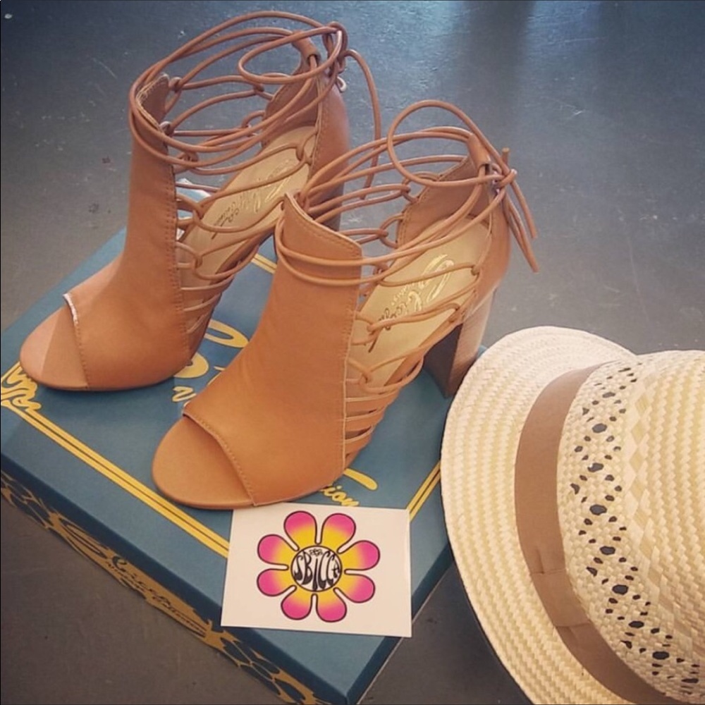 Sbicca Adette block heel lace up tan color LAST FINAL PRICE SALE